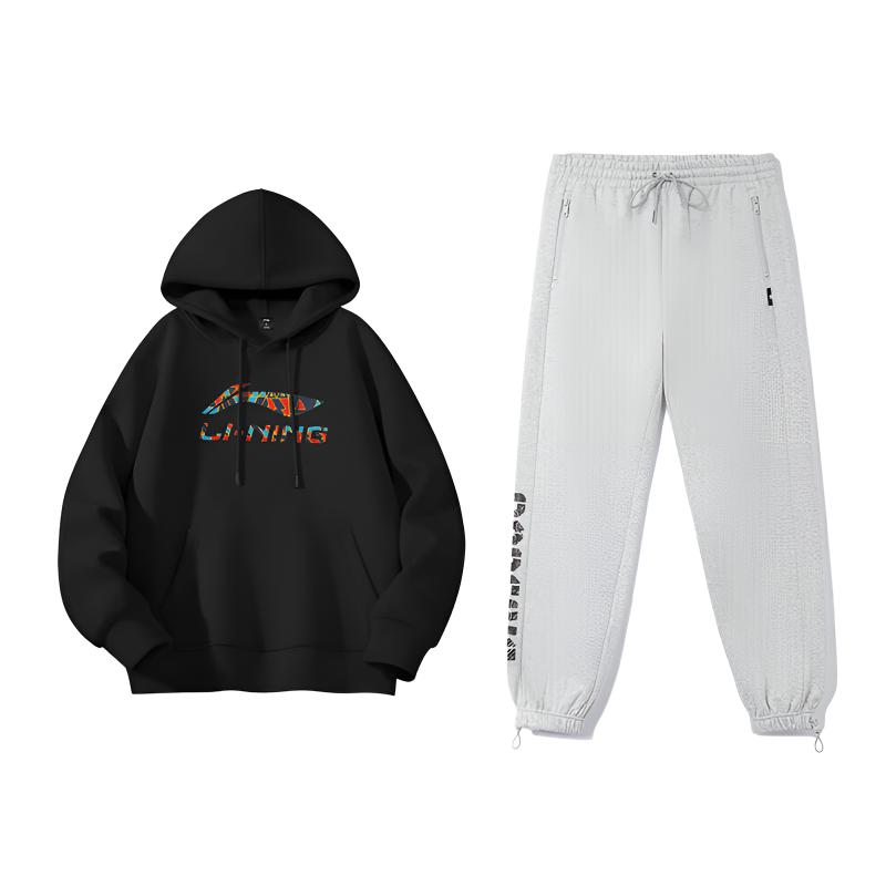 Li Ning Personalized Logo Letter Print Trendy Fashion Comfortable Warm Fleece Hoodie Long Sleeve Sweatshirt Casual Sports Suit YWDV375-3+AKLVJ53-2