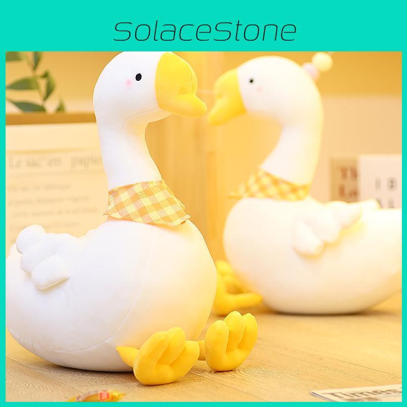 Plush Goose White Dolls With Checkered Scarf Design For Lounging Gifts And