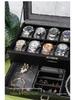 Lychee Grain PU Leather Watch & Eyeglass Storage Box with Multiple Slots