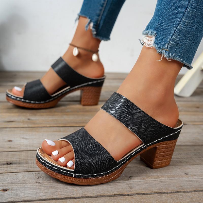 Women's Summer Wedge Open-Toe Slide Sandals, Breathable High-Heel Versatile Casual Footwear, Available In Large Sizes.