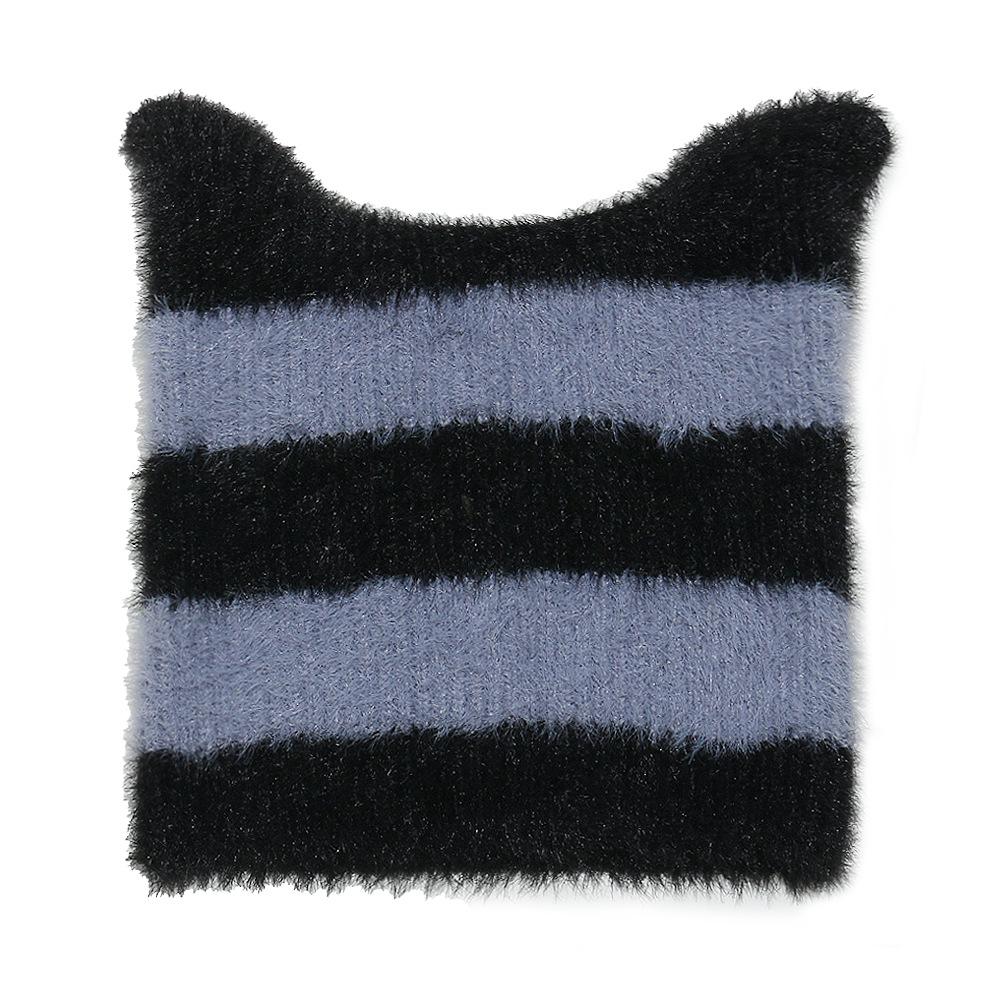 Korean Niche Fluffy Cat Ears Pointy Hat Cute Y2K Pullover Hat Plush Knitted Hat Children Winter
