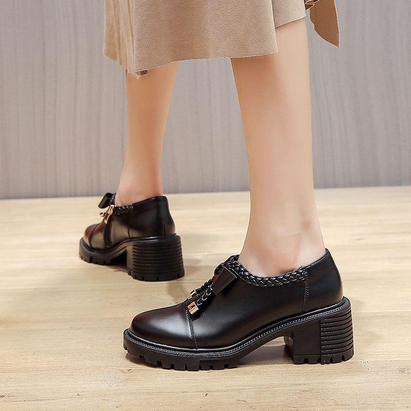 Mary Jane Women's Shoes Spring New Thick High Heels Children's Versatile Small Leather Shoes Women's Bow Single Shoes Explosion