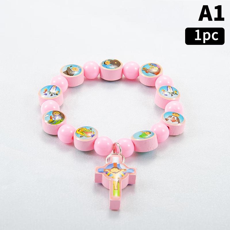 Elegant Retro Acrylic Rosary Bracelet With Cross Pendant Cartoon Religious Beaded Bracelets For Daily Wear & Religious Gifts
