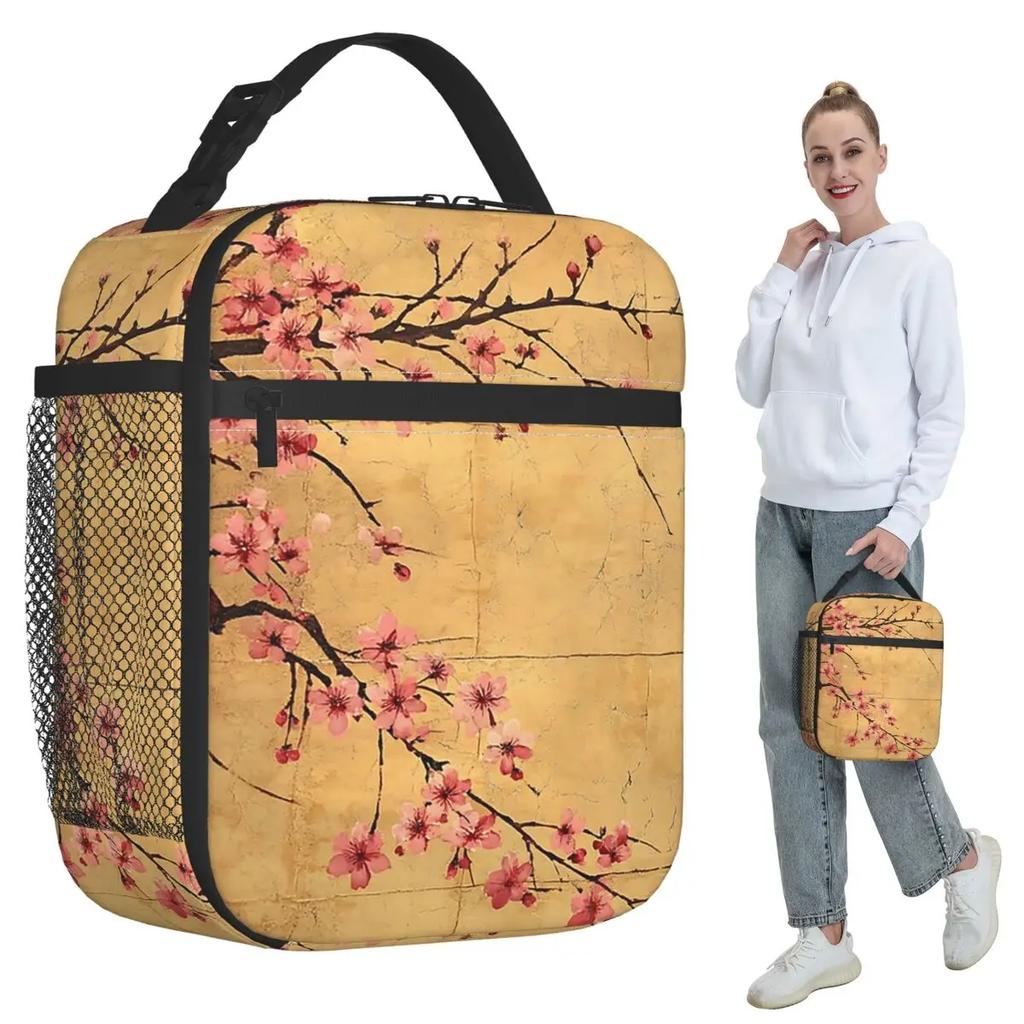 Fleur de Cerisier Sakura Fleurs Japonaises Sac à Lunch Isotherme pour Femmes Bureau Glacière Thermique Boîte Alimentaire Sac Fourre-tout Boîtes à Lunch Portables