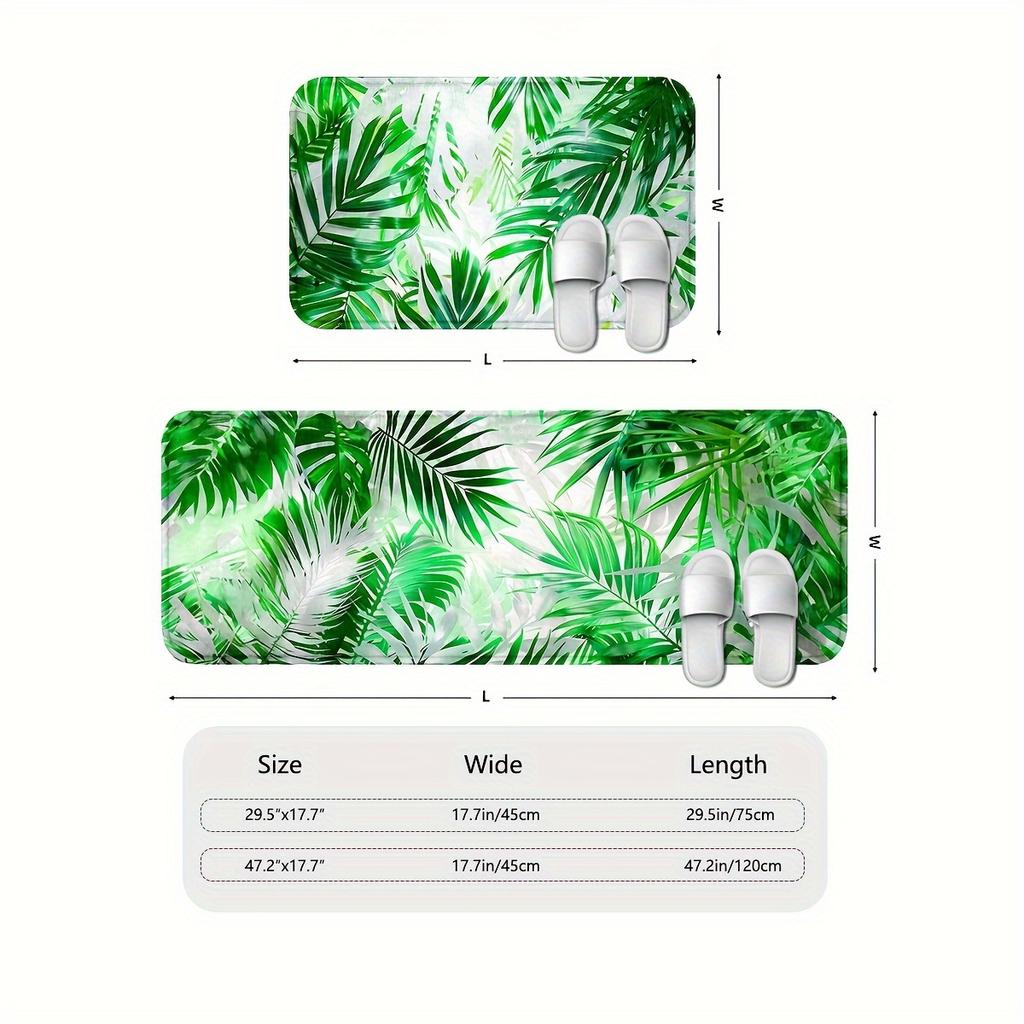 1Pcs Anti Fatigue Kitchen Rugs, Green Leaves Monstera, Mo Print Waterproof Non-Slip Thick Cushioned Mat Comfort Standing Mat