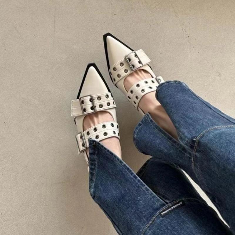 Fashion Women's High Heels, Women's Punk Pointed Thick Heels, Shallow Buckle Sandals, Women's Fashionable Retro Suspender Party Shoes