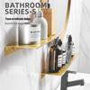 TLXT Brushed Gold Aluminum Bathroom Towel Rack with Storage Shelf
