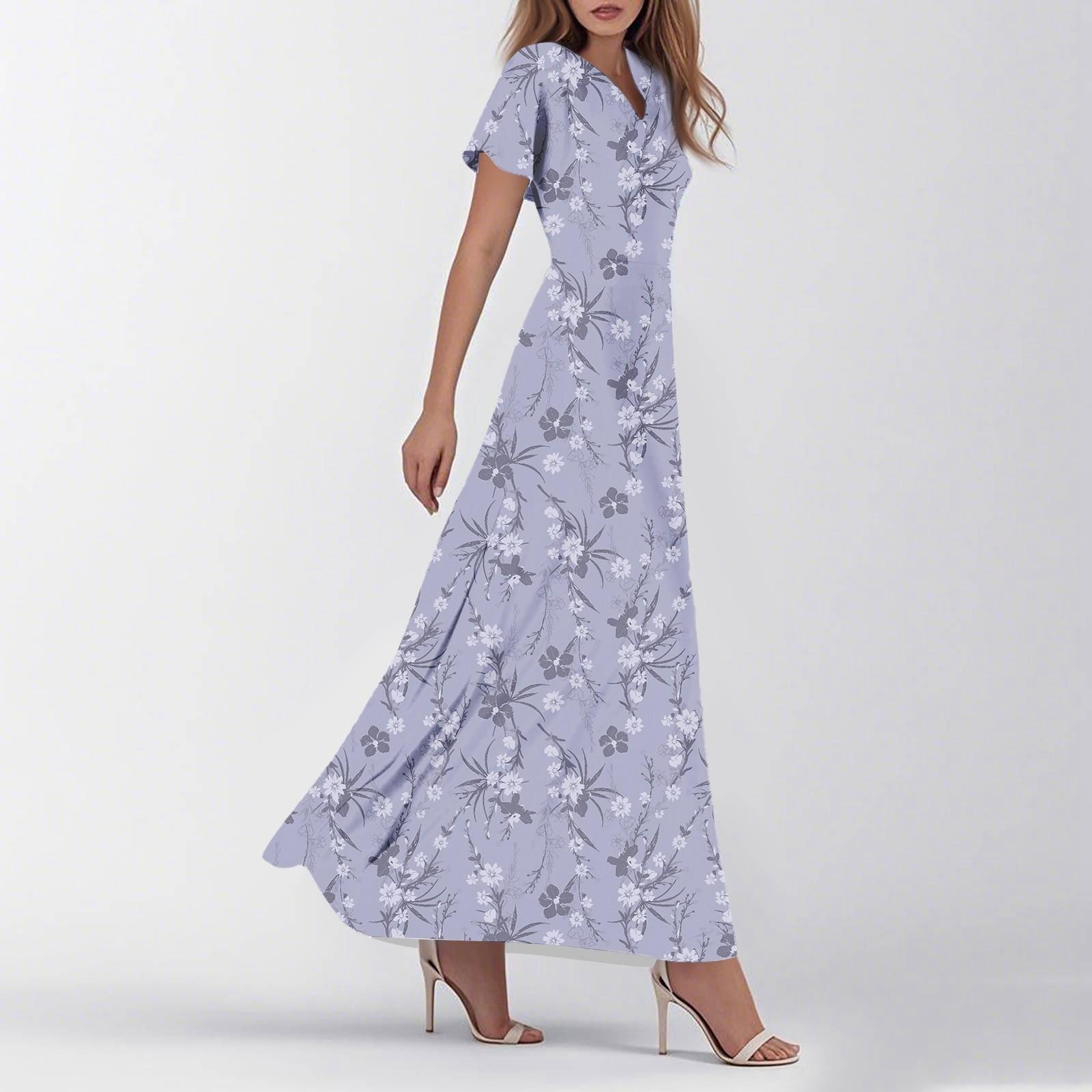 

Жіночі літні сукні Повсякденний сарафан з вільним V-подібним вирізом Плаття з рюшами і короткими рукавами S фіолетовий