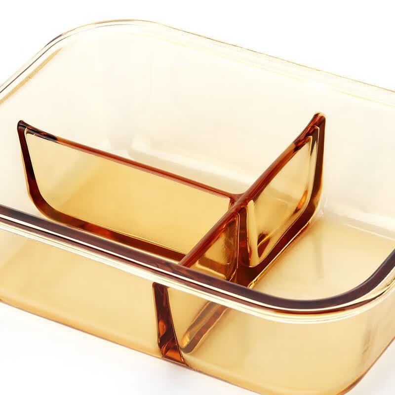 Lock&Lock Amber Glass 3-Compartment Food Storage Container