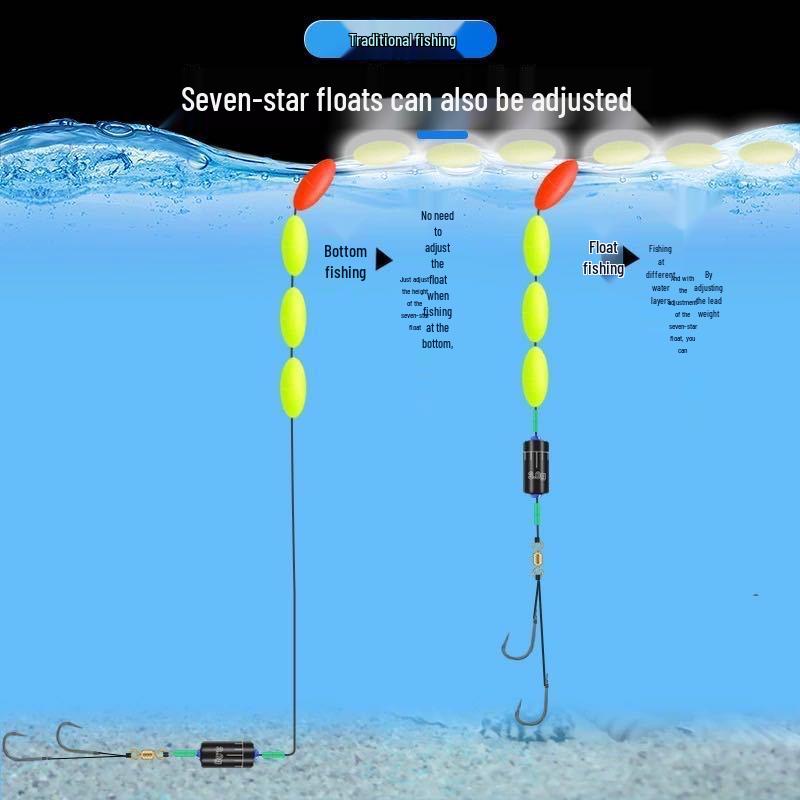 Seven-Star High-Sensitivity Float Fishing Rig with Double Hook and Strong Braided Line for Spot Fish