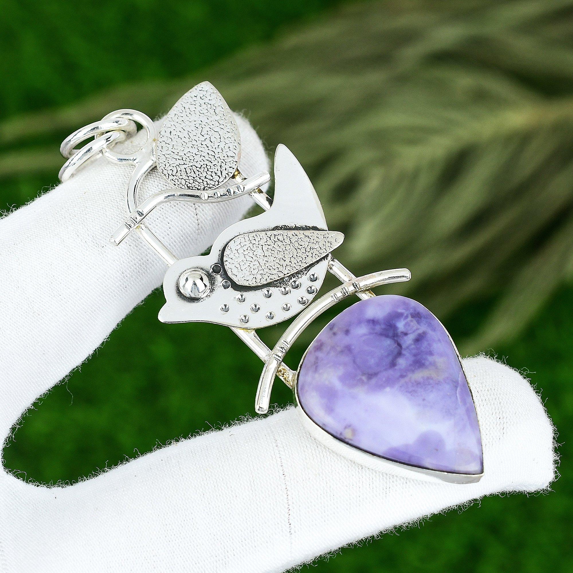 

Sterling Silver Third Eye Chakra Pear Lepidolite Gemstone Ethnic Pendant Jewelry