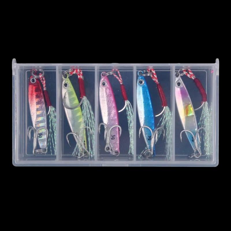 Ultra-Small Hard Bait Lead Fish Single Hook Set Five Boxes Metal Horse Mouth Three Hooks Blood Groove Sequins for Bass Trout