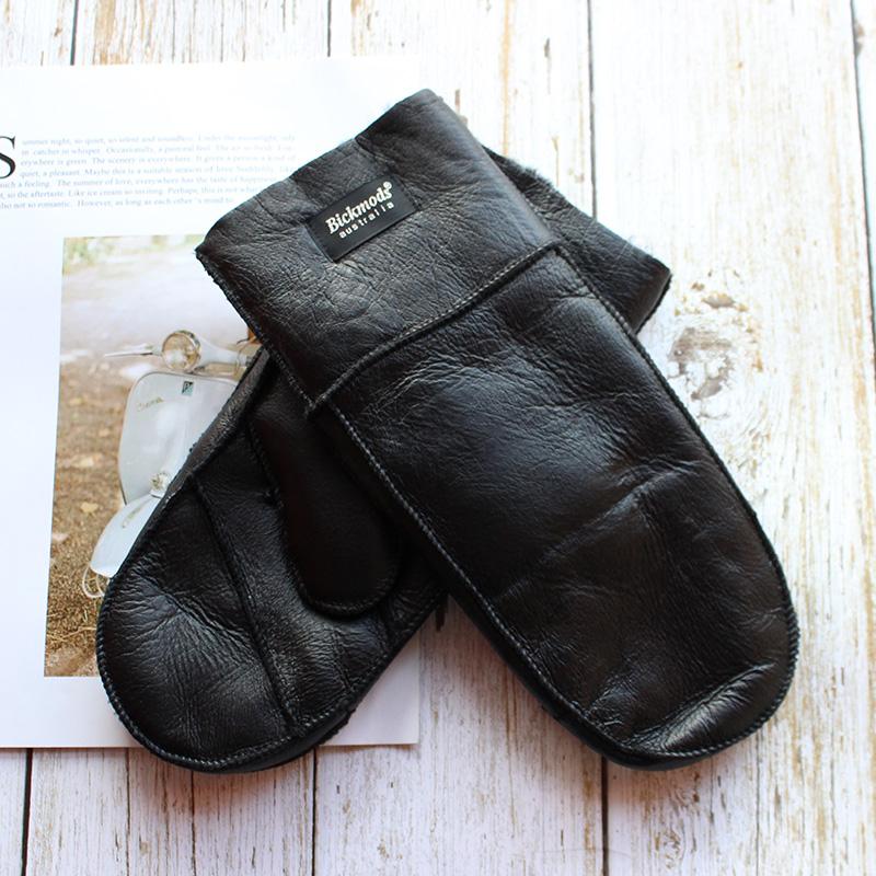 Winter Warm Sheepskin Fur Mittens Men's Thickened Windproof and Cold-Proof Wool Lining Plus Fertilizer Increase Leather Gloves