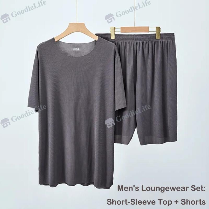 Couple Ice Silk Pajamas Set Summer Women Round Neck Short Sleeve Long Pants Men Shorts Seamless Homewear