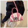 New Japanese Style Faux Leather Boston Bag for Women, Trendy Handheld Shoulder Crossbody Purse, Racing Style Bowling Handbag CLE