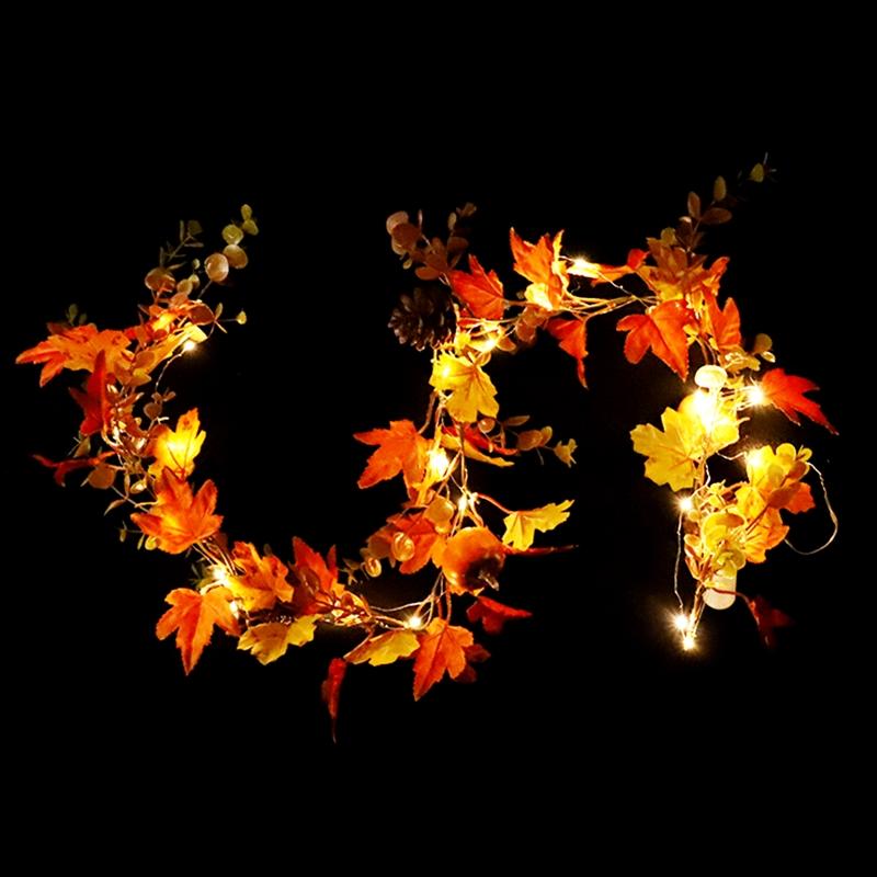 Fall Garland Thanksgiving Decor Artificial Fall Maple Leaves for w/ Pumpkin Halloween Garland for Garden Party Home Orna