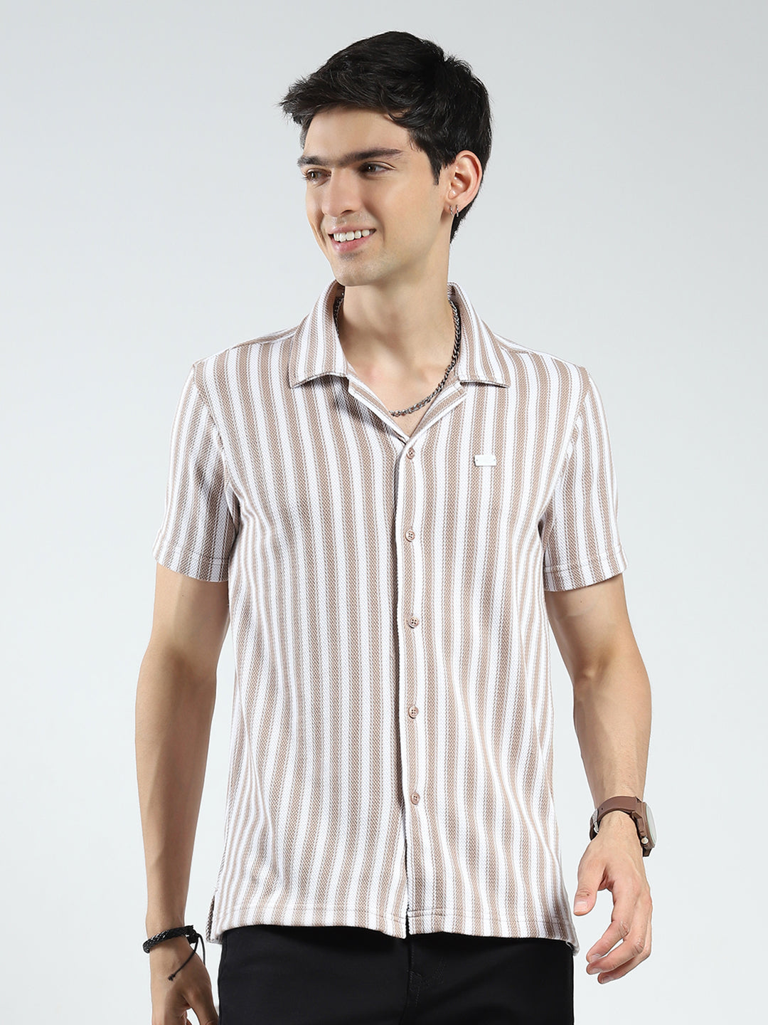 Monte Carlo Men Regular Fit Brown Shirt L