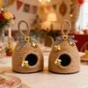 Woven Rope Bee Hive Hanging Ornament Handmade Rustic Pendant with Sunflower And Bowknot for Bedroom Living Room Farmhouse Spring Party Decor