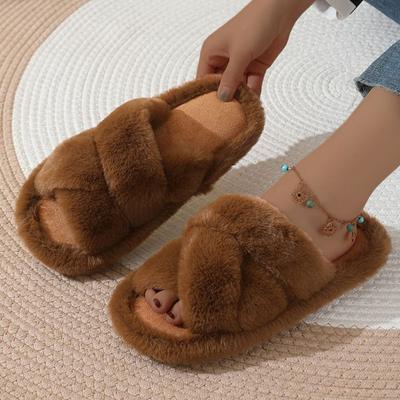 Παντόφλες για το σπίτι, άνετα και ζεστά βελούδινα παπούτσια με ανοιχτή μύτη, μονόχρωμες παντόφλες δαπέδου εσωτερικού χώρου