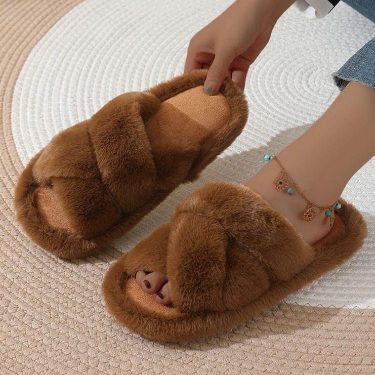 

Домашние тапочки, удобные и теплые мягкие плюшевые туфли с открытым носком, однотонные домашние тапочки 40-41 коричневый