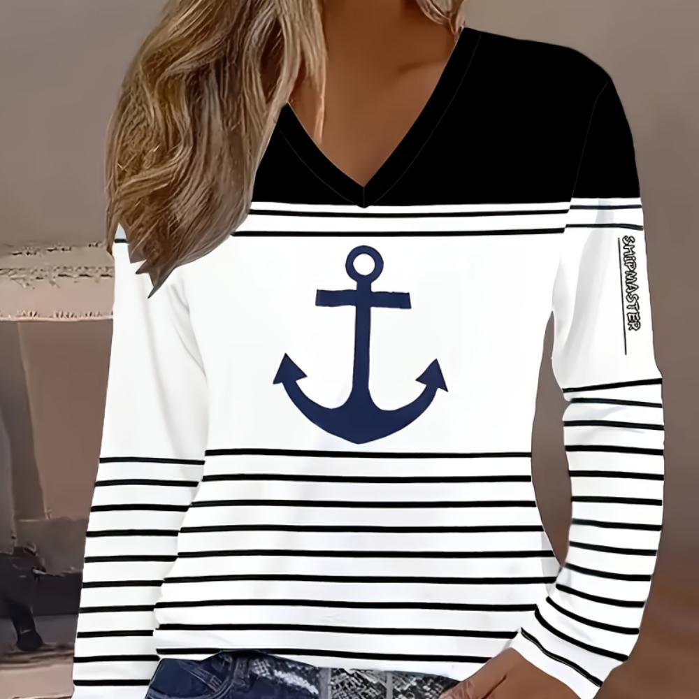 Elegant Vacation Simple Love Painting All Over the Body Breathable Printed V-neck T-shirt Casual Sports Shirt New Women's Top Long Sleeve