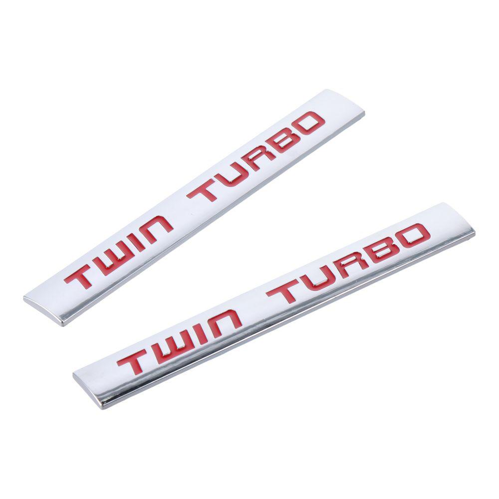 2pcs 5.83*0.79inch 3D Twin Emblem Metal Letter Style Metal Letter Logo Car Emblem Badge Red Car Trunk Decal Stickers
