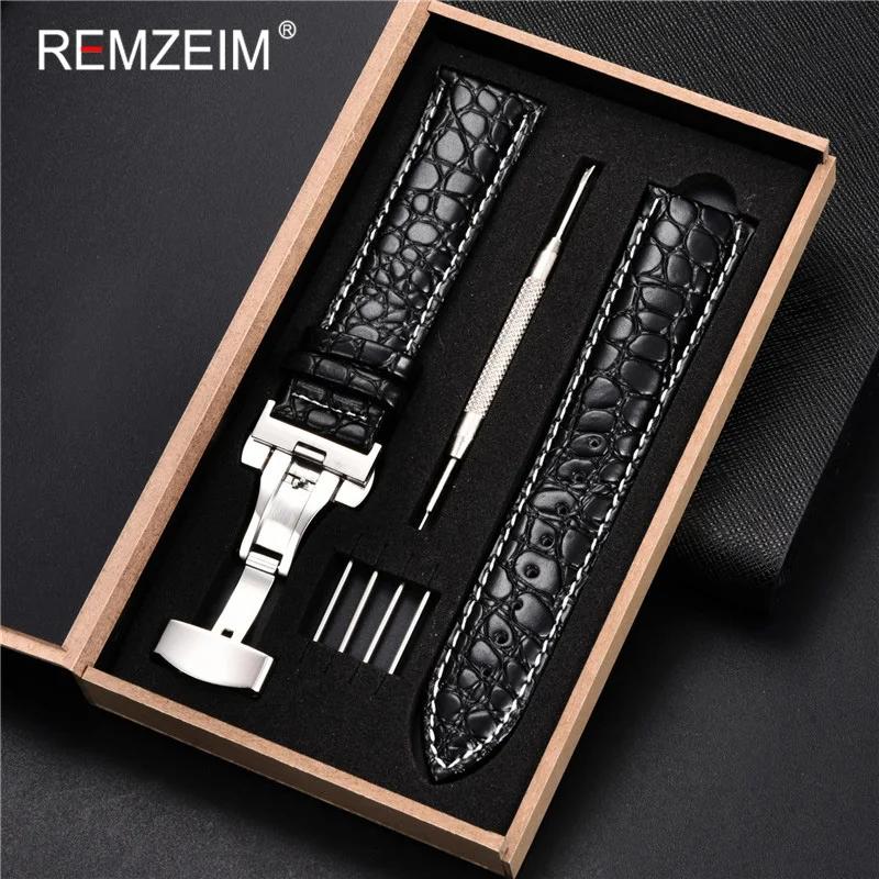 Leather Watch Band 18/20/22/24mm Universal Bracelet Crocodile Pattern Business Watchband Accessories with Gift Packing Box
