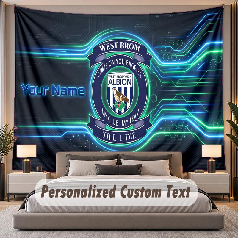 Benutzerdefinierte Namens-Text-Wandteppich West Bromwich Albion Personalisierter Polyester-Wandteppich für Schlafzimmer und Zimmer