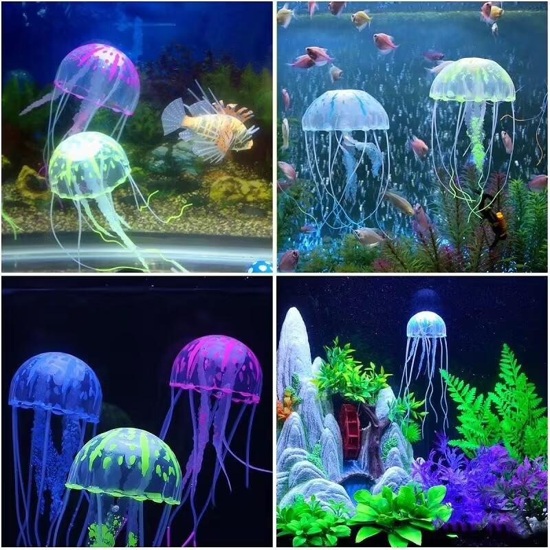 Silicone Artificial Night Luminous Hippocampus Fish Tank Aquarium Ornament Underwater Decorate Jellyfish Aquarium Decoration