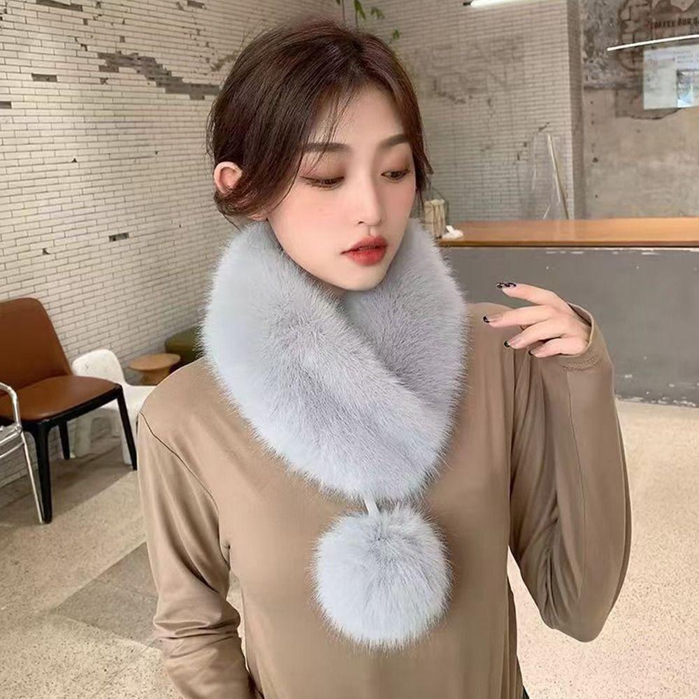 Einfarbiger Halsschal Verdicktes Halstuch Wickel Faux-Fuchs-Pelzkragen Kaltwetter-Accessoires
