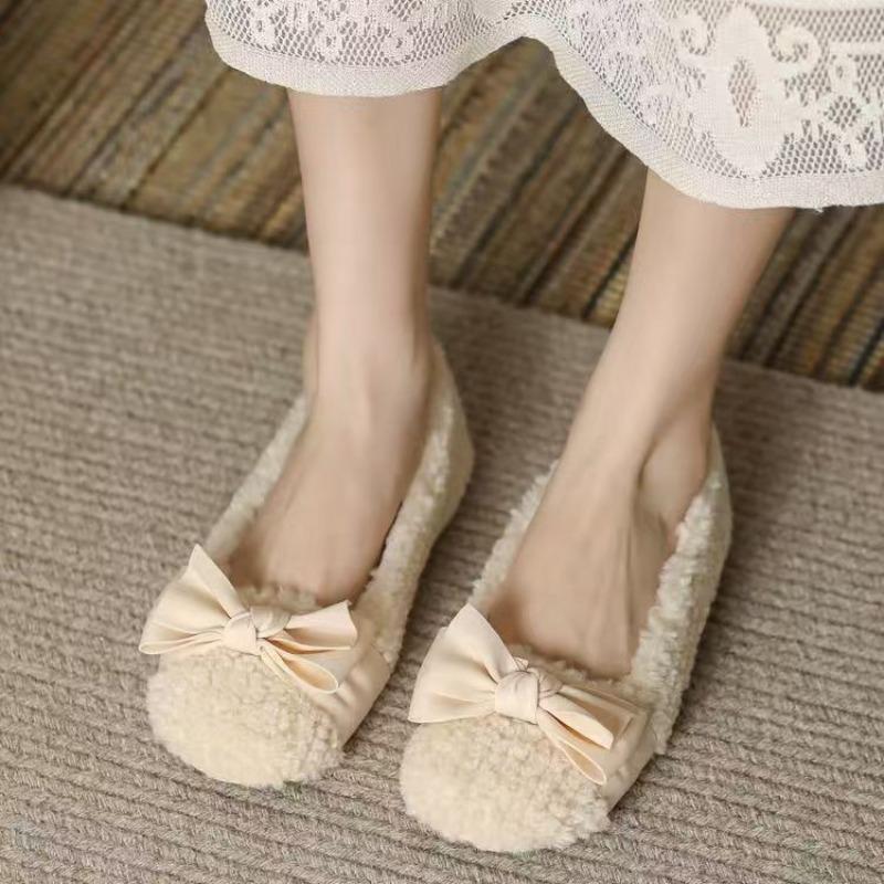 Mao Mao Shoes Flat Bottom Winter New Wear Velvet Cotton Shoes Bow Doudou Shoes Comfortable Shallow Mouth Single Shoes Women