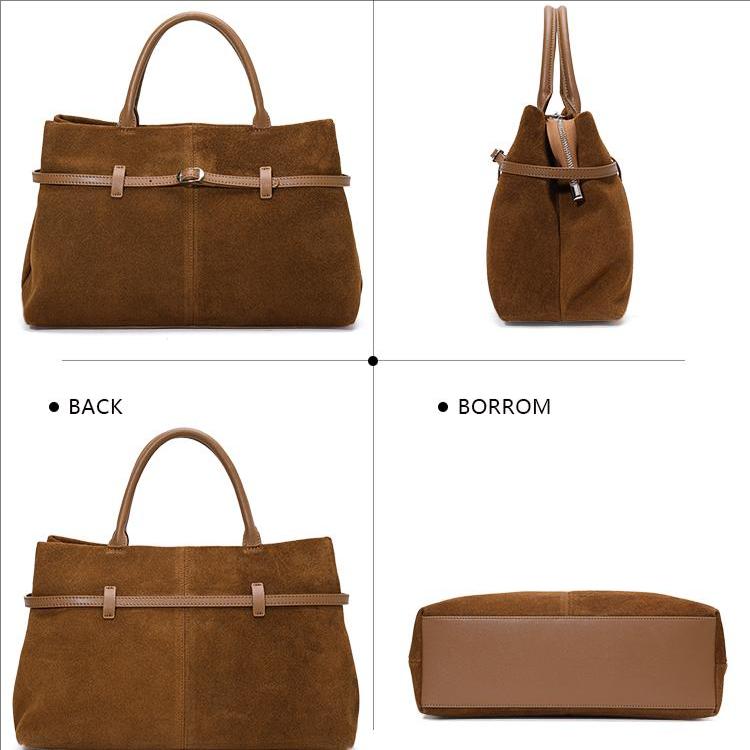 Borsa a Mano AIDRANI Originale in Pelle a Due Strati per Donna – Borsa Tote Classica in Pelle Scamosciata Marrone con Manico Superiore, Borsa alla Moda Elegante e Resistente