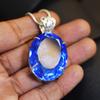 NATURAL Blue Topaz Pendant Oval 126.45 Ct Gems 925 Sterling Silver CERTIFIED My-402-k