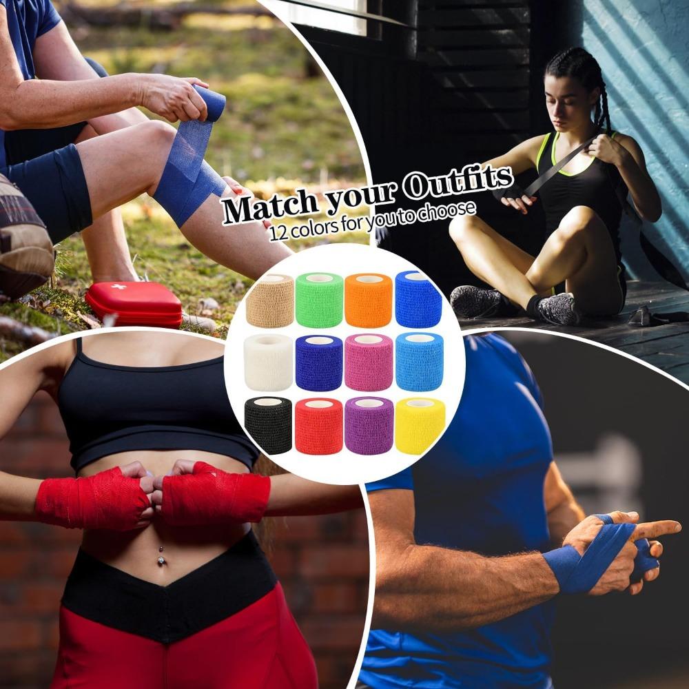 6 יחידות תחבושות דביקות עצמיות 5 ס"מ (2 אינץ'), תחבושות וטרינריות, 12 צבעים לבחירה, תחבושות דביקות עצמיות באורך 4.5 מטר (5 יארד) לספורט, פרק כף היד, הקרסול ונפיחות