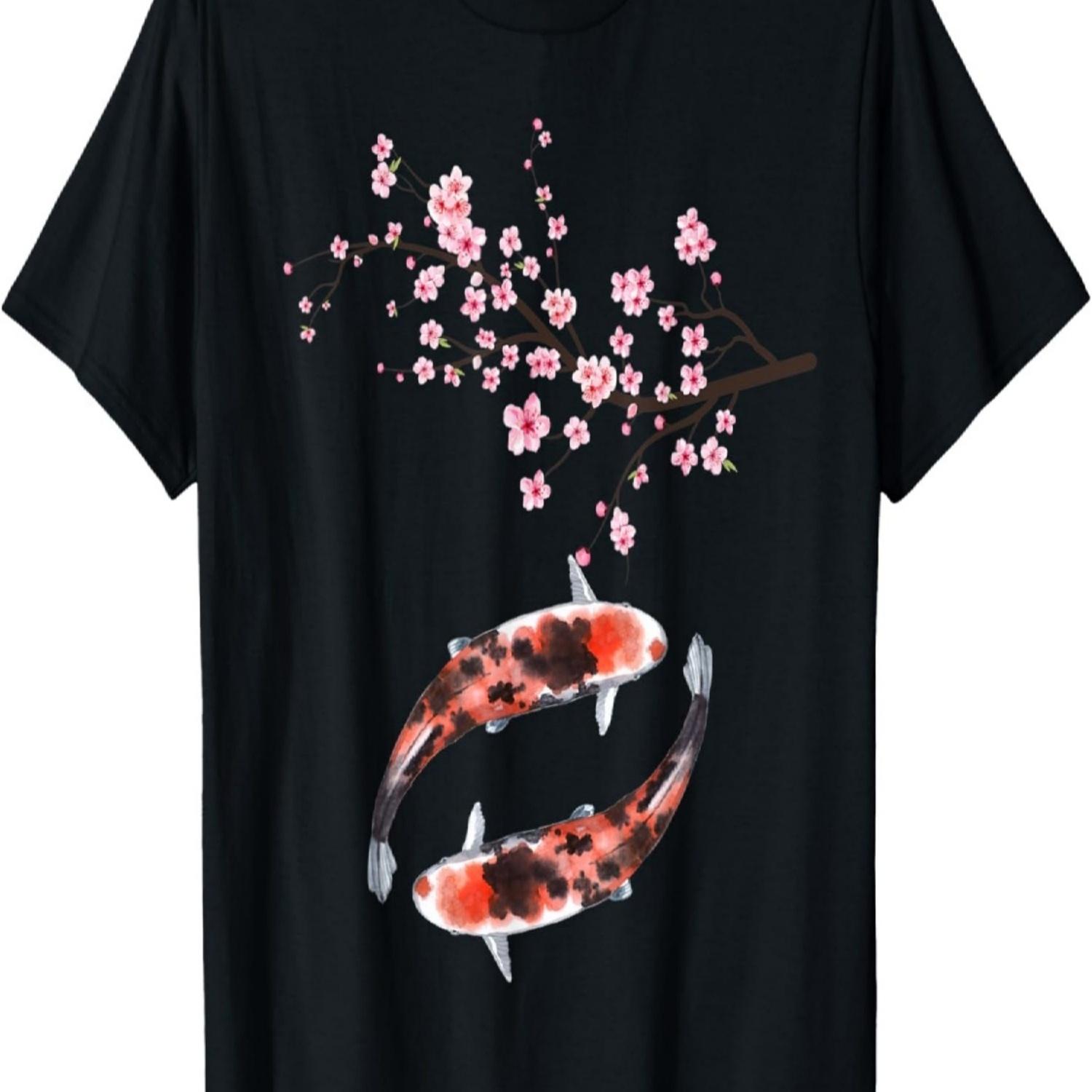 Koi Carp Nishikigoi Fish Cherry Blossoms Men Women T-Shirt(8) S чёрный