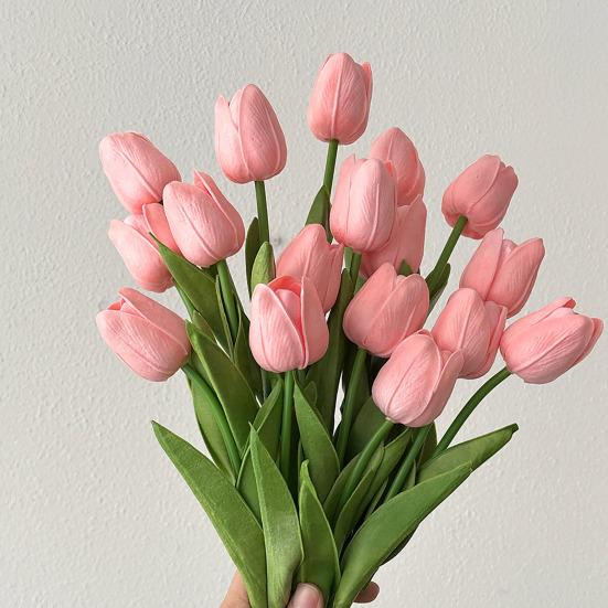 Artificial Tulip Realistic Fake Flower Branch Home Office Wedding Party Table Centerpiece Indoor Outdoor Faux Bloom Decoration