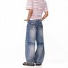 JYL Mens Jeans Vintage Ripped Distressed Loose Straight Floor-length Denim