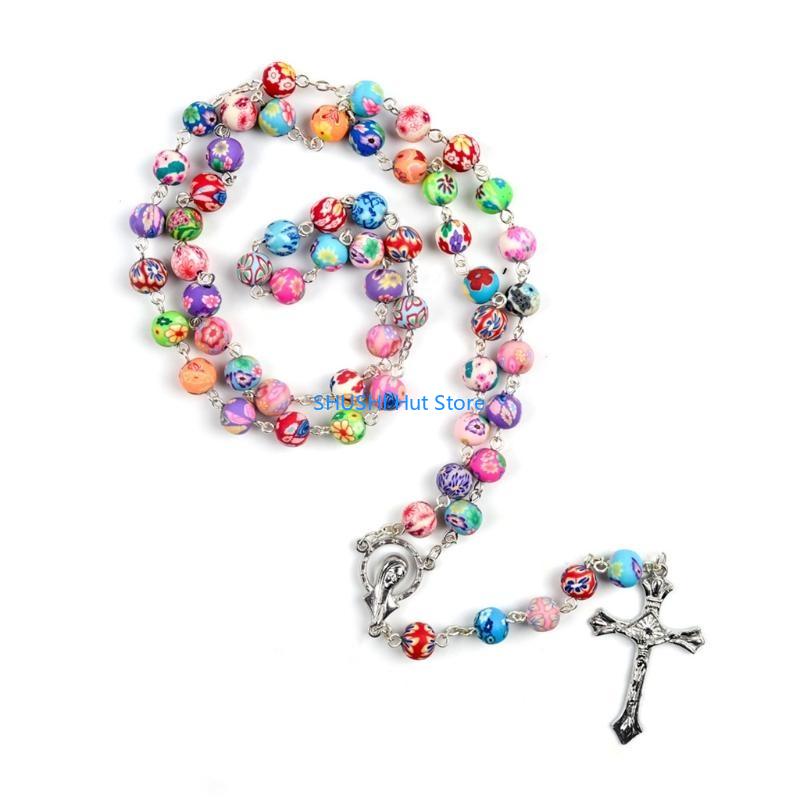 Christian Catholic Religious Rosary Necklace for Cross Pendant Rosary Chain Jewe D57B