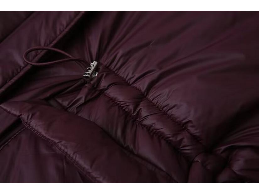2024 Women's Wine Red Hooded Cotton Coat: European & American Style, Versatile & Fashionable Winter Wear