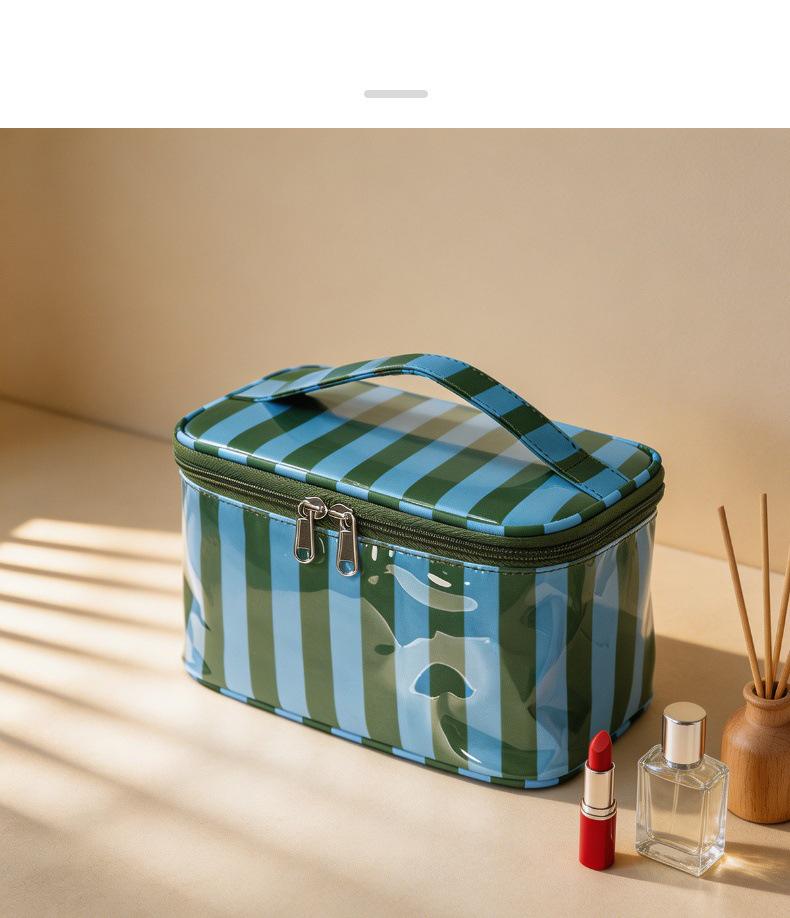 Color-Block Striped Makeup Bag: Large, Waterproof PVC Toiletry and Travel Storage Bag