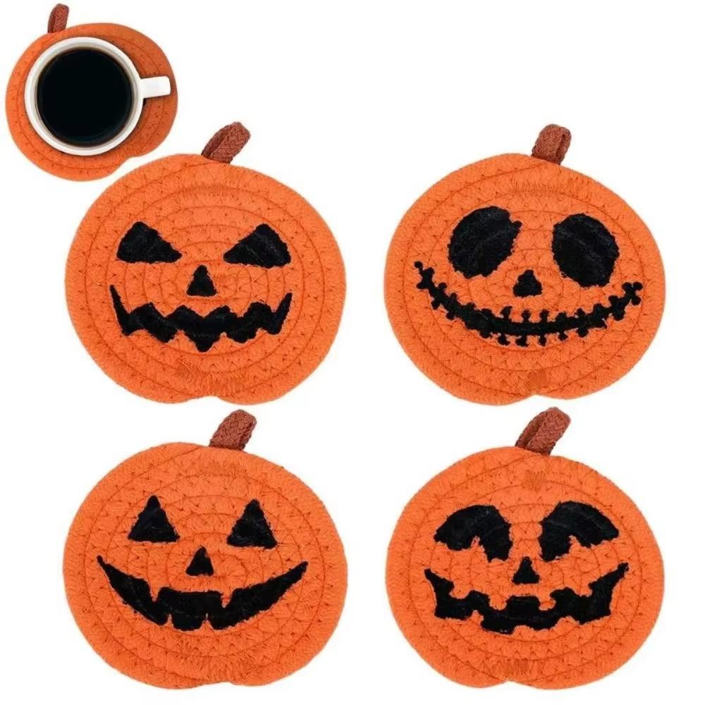 Creative Pumpkin Shaped Coasters Handwoven Absorbent Non-Slip Cup Mat Anti-fouling Novelty Halloween Drink Pads