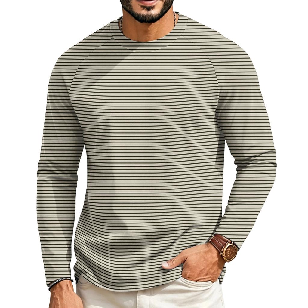 T-shirt casual a manica lunga raglan da uomo con girocollo, per l'uso quotidiano