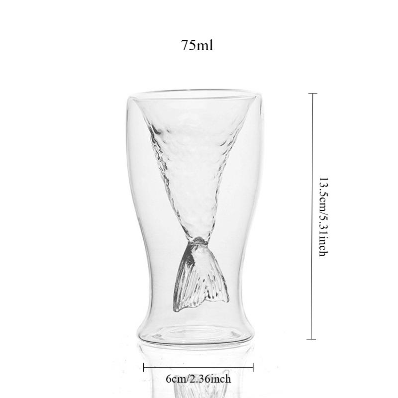 

1pc, Mermaid Cup Double Layer Mermaid Tail Glass Cup Wine Glass Bar Nightclub Mixing Cup Cocktail Cup 75ml чистый
