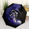 Automatic Open/Close Astronaut Surfing Cosmic Waves Umbrella - 8-Rib Compact Folding Umbrella with Space-Themed Design, Purple