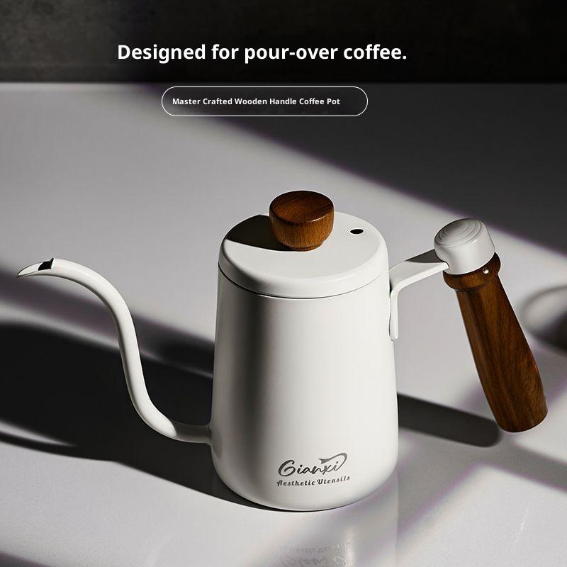Giannxi Wooden Handle Small Temperature Controlled Water Bottle Portable Long Mouth Pot Stainless Steel Professional Coffee Pot