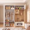 Kleiderschrank-Set, Haustierschrank, 180 x 50 x 200 cm, mit Kleiderstange, Katzenkletterwand und Kissen, für Schlafzimmer, Wohnzimmer und Flur, Weiß+Holzoptik
