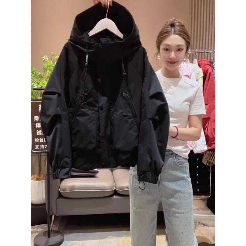 Short Korean Style Fashion Autumn New Loose Versatile Casual Waterproof Hooded Jacket Top for Women
