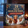 Desktop Holiday Ornaments 24 Days of 3D Highland Cow Christmas Advent Calendar, Cute Farm Party Favors Cattle Countdown Calendar with Mini Figurines
