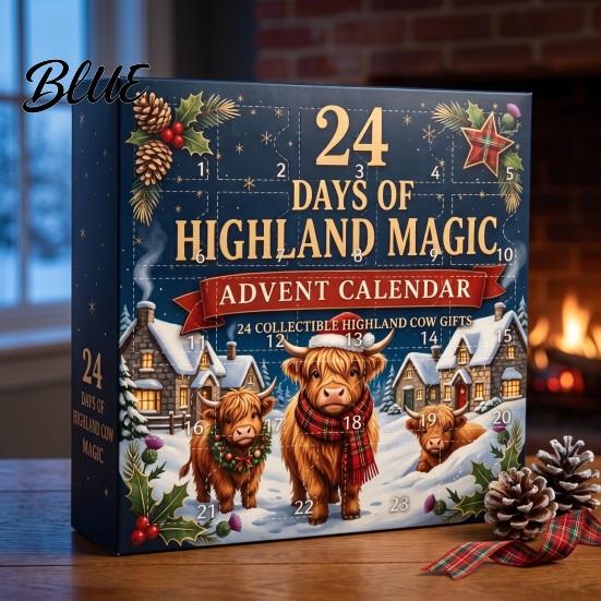 Desktop Holiday Ornaments 24 Days of 3D Highland Cow Christmas Advent Calendar, Cute Farm Party Favors Cattle Countdown Calendar with Mini Figurines