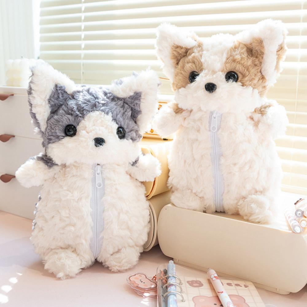 Plush Dog Doll Stationery Bag Simulated Little Dog Pen Pouch Little Dog Doll Pencil Bag Stationery